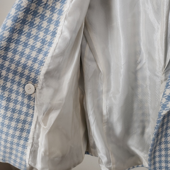 Zara | Double Breasted Houndstooth Blue & White Blazer - Size XL - Picture 9 of 12